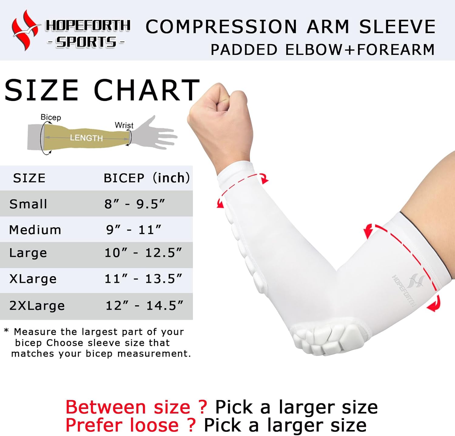 2-Pack HOPEFORTH Padded Elbow Forearm Sleeves for Compression Arm Support