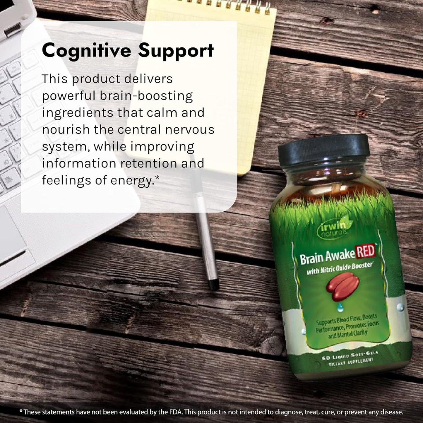 2-Pack Irwin Naturals Brain Awake RED Liquid Soft-Gels with Nitric Oxide Booster - 60 Softgels - Enhance Brain Health and Performance
