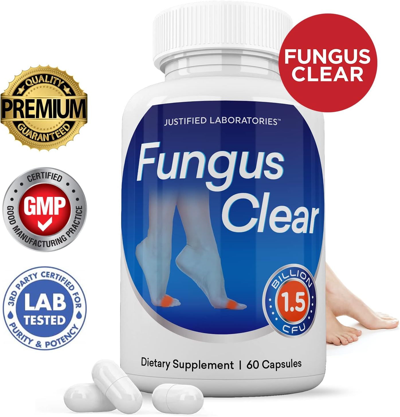 2 Pack Justified Laboratories Fungus Clear Probiotic Pills - 1.5 Billion CFU, 120 Capsules