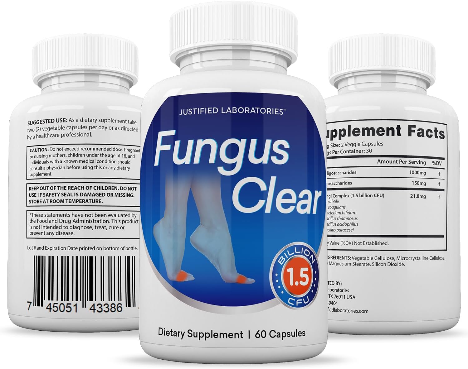 2 Pack Justified Laboratories Fungus Clear Probiotic Pills - 1.5 Billion CFU, 120 Capsules