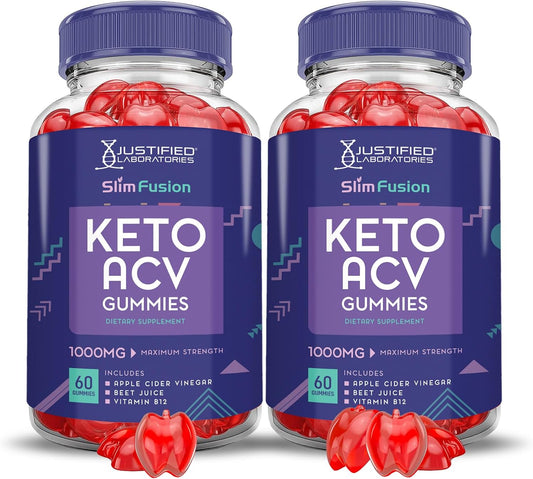 2 Pack Justified Laboratories Slim Fusion Keto ACV Gummies - 1000MG Formula with Pomegranate Beet Juice Powder - B12 Vegan Non GMO (120 Gummies)