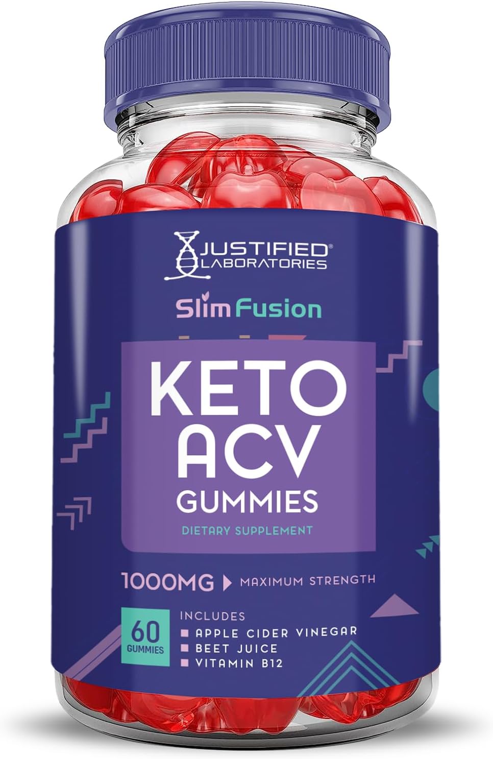 2 Pack Justified Laboratories Slim Fusion Keto ACV Gummies - 1000MG Formula with Pomegranate Beet Juice Powder - B12 Vegan Non GMO (120 Gummies)