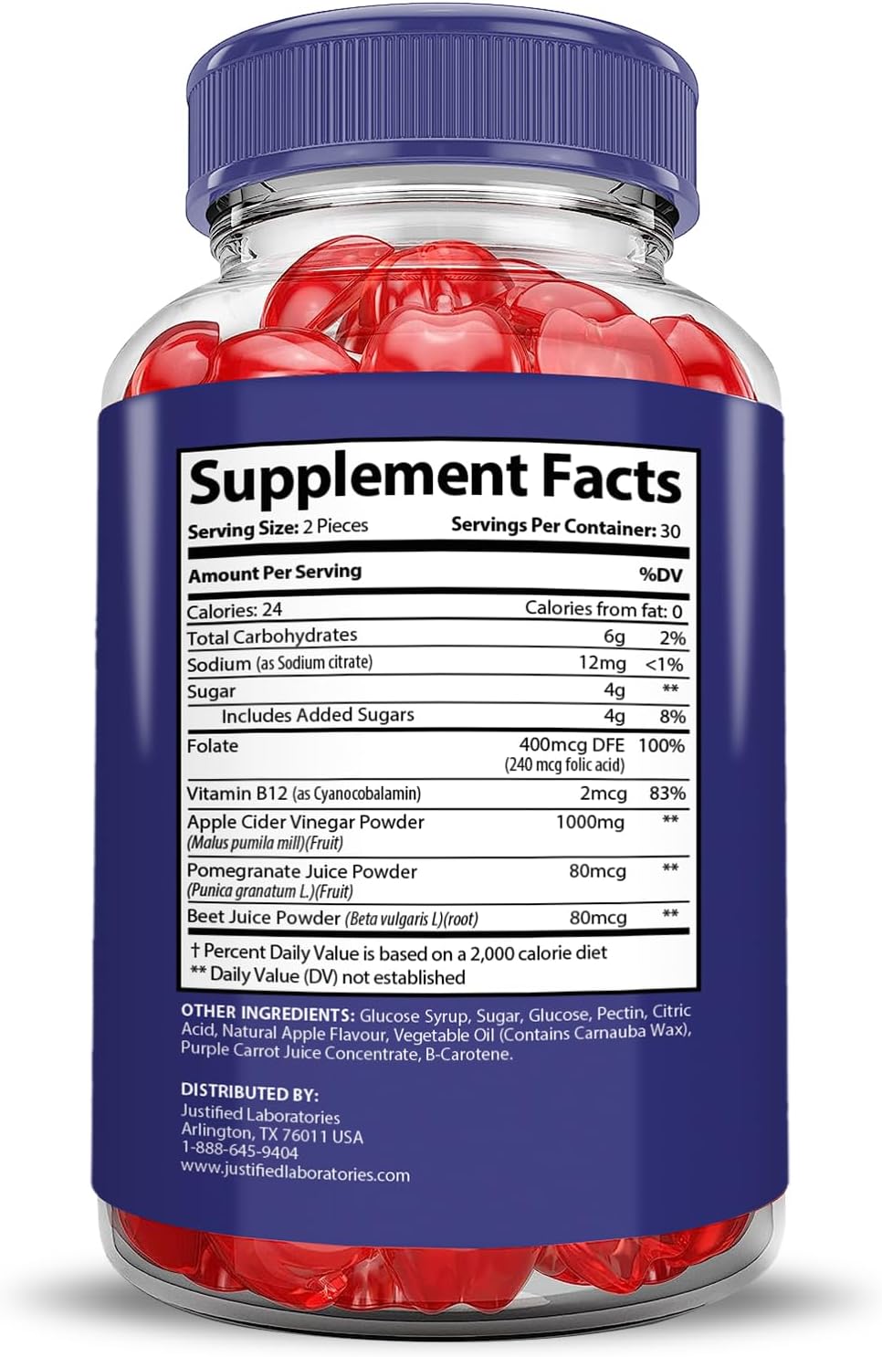 2 Pack Justified Laboratories Slim Fusion Keto ACV Gummies - 1000MG Formula with Pomegranate Beet Juice Powder - B12 Vegan Non GMO (120 Gummies)