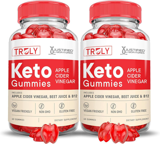 2-Pack Justified Laboratories Truly Keto ACV Gummies - 1000MG Advanced Formula with Pomegranate Beet Juice Powder - B12 Vegan Non-GMO - 120 Gummys
