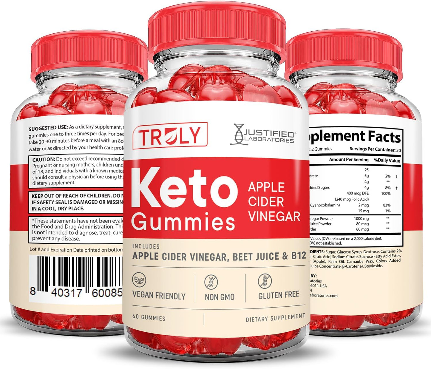 2-Pack Justified Laboratories Truly Keto ACV Gummies - 1000MG Advanced Formula with Pomegranate Beet Juice Powder - B12 Vegan Non-GMO - 120 Gummys