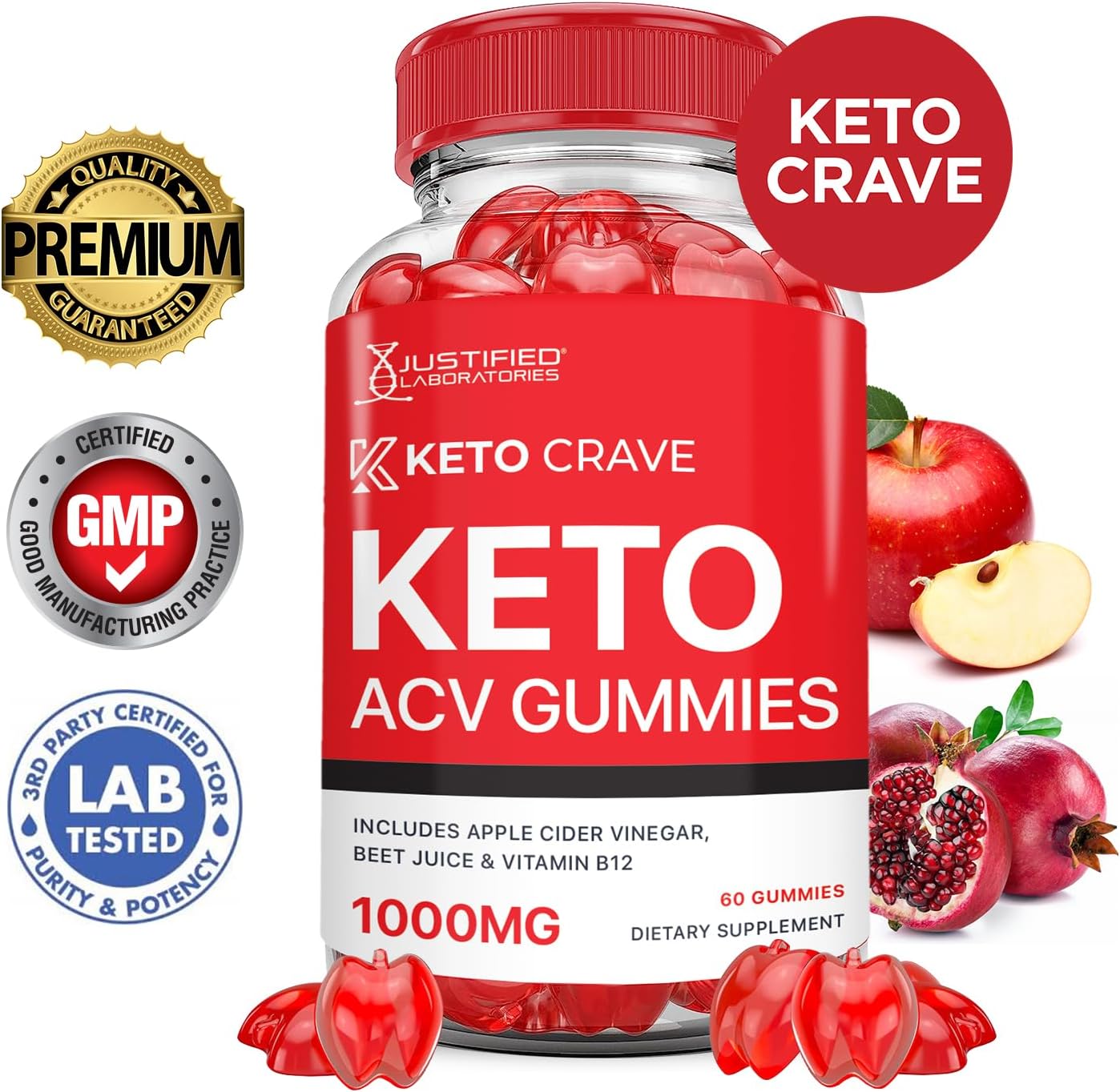 2 Pack Keto Crave Keto ACV Gummies with Pomegranate Beet Juice Powder - 1000mg Formula, B12, Vegan, Non GMO - 120 Gummies