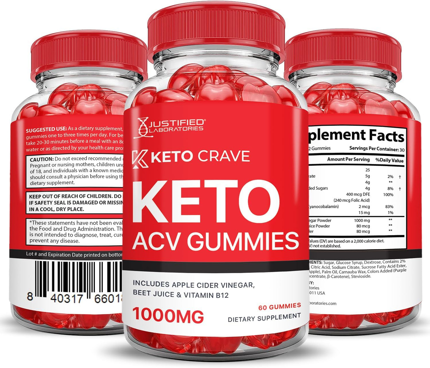 2 Pack Keto Crave Keto ACV Gummies with Pomegranate Beet Juice Powder - 1000mg Formula, B12, Vegan, Non GMO - 120 Gummies