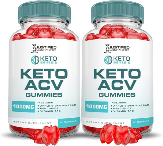 2 Pack Keto Genesis Keto ACV Gummies 1000MG - Apple Cider Vinegar with Pomegranate & Beet Juice - Vegan Non GMO - 120 Gummies