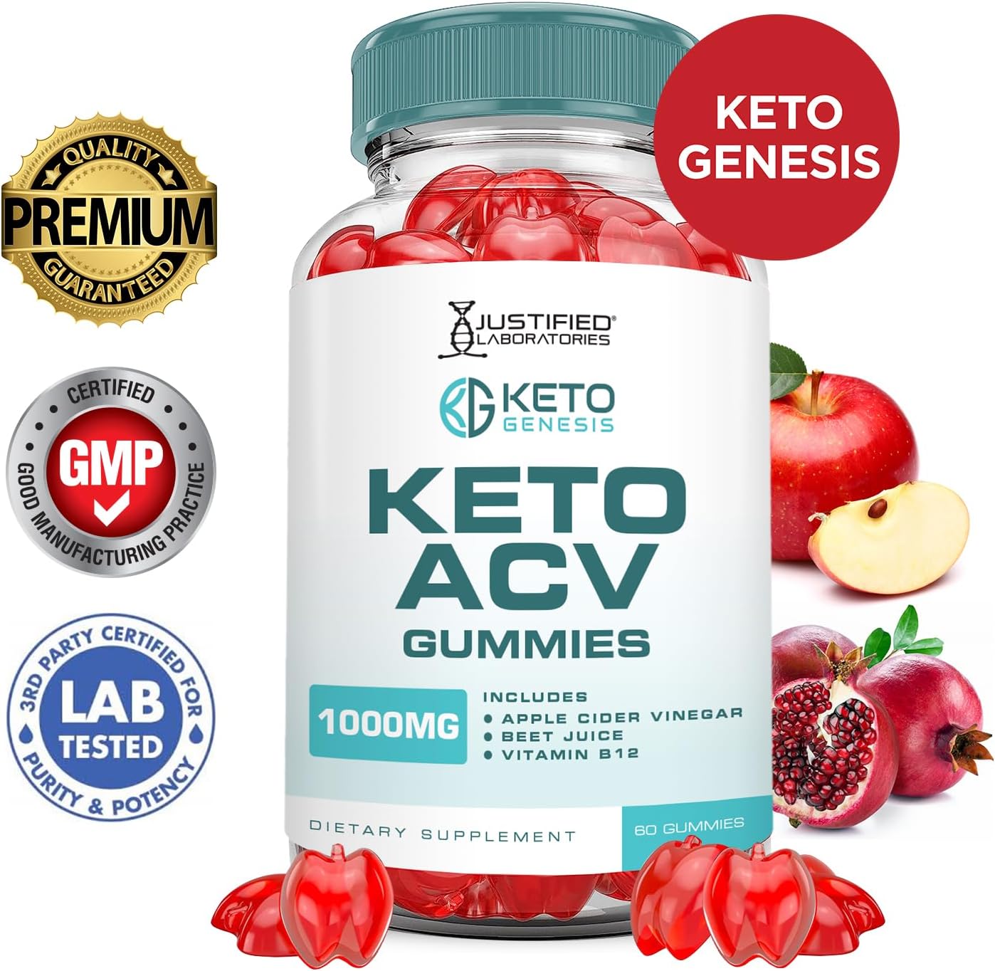 2 Pack Keto Genesis Keto ACV Gummies 1000MG - Apple Cider Vinegar with Pomegranate & Beet Juice - Vegan Non GMO - 120 Gummies