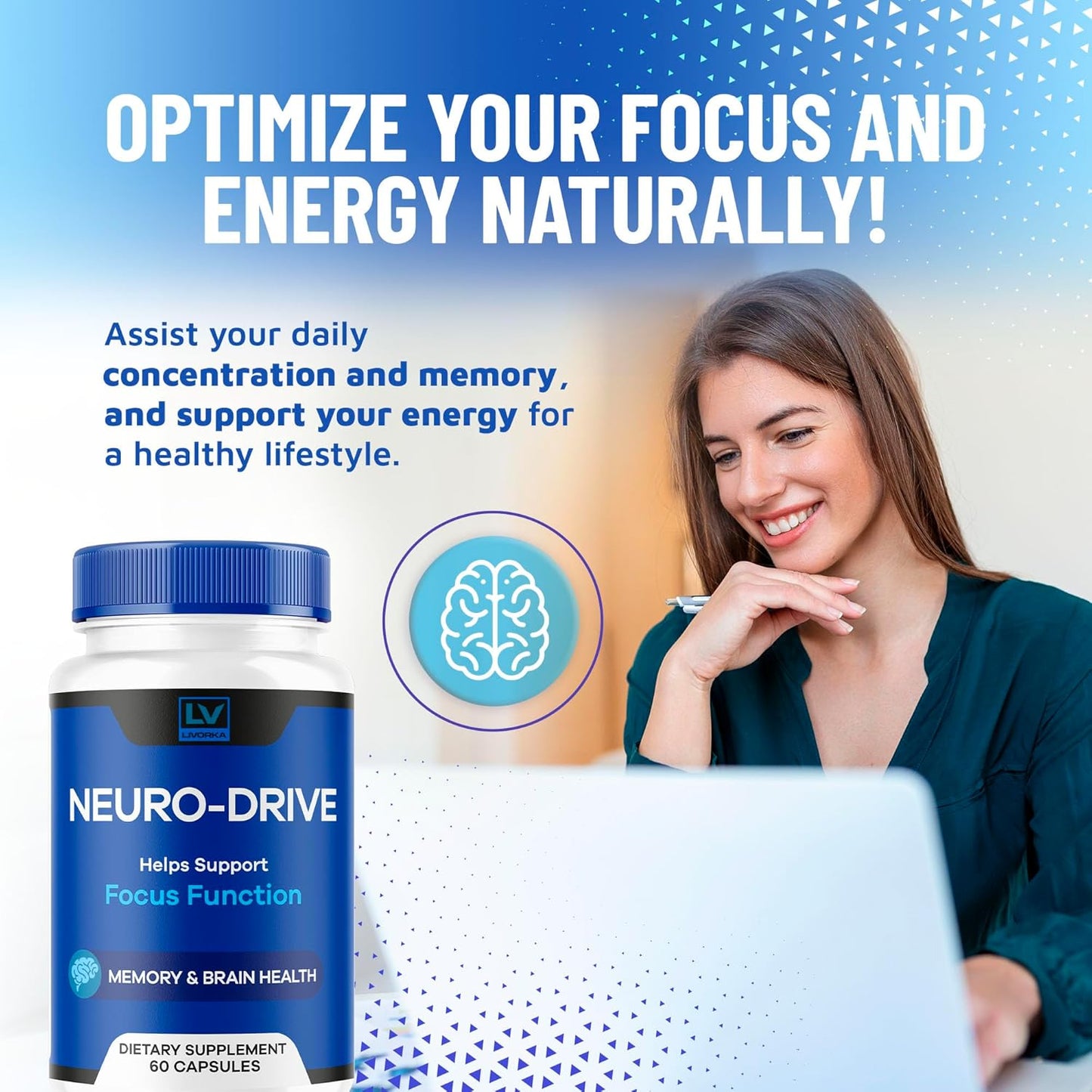 2 Pack LIVORKA Neuro Drive Capsules - Advanced Formula for Brain Health - All Natural Reviews - 120 Capsules for 2 Months