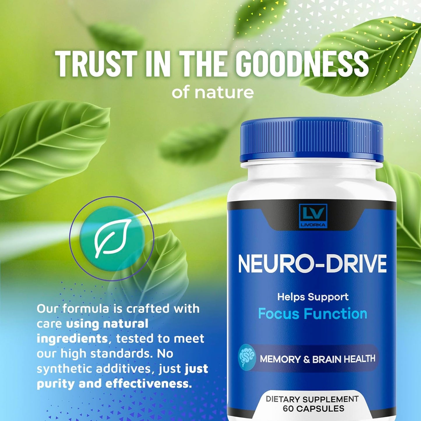 2 Pack LIVORKA Neuro Drive Capsules - Advanced Formula for Brain Health - All Natural Reviews - 120 Capsules for 2 Months