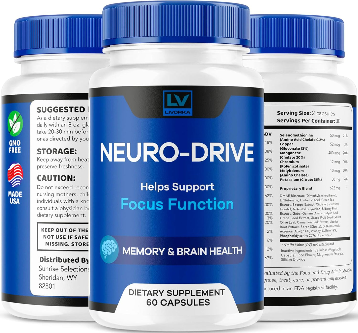 2 Pack LIVORKA Neuro Drive Capsules - Advanced Formula for Brain Health - All Natural Reviews - 120 Capsules for 2 Months