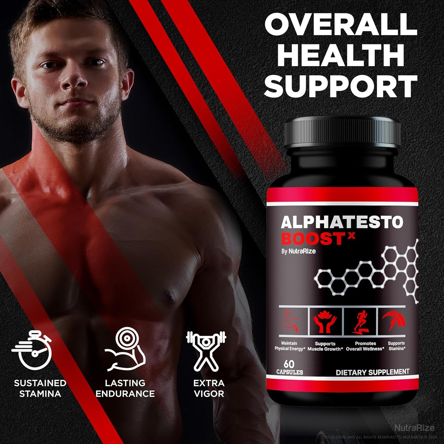 2 Pack NutraRize Alpha Testo Boost X Pills - Official All-Natural Formula for Muscle Health & Performance Support - 120 Capsules