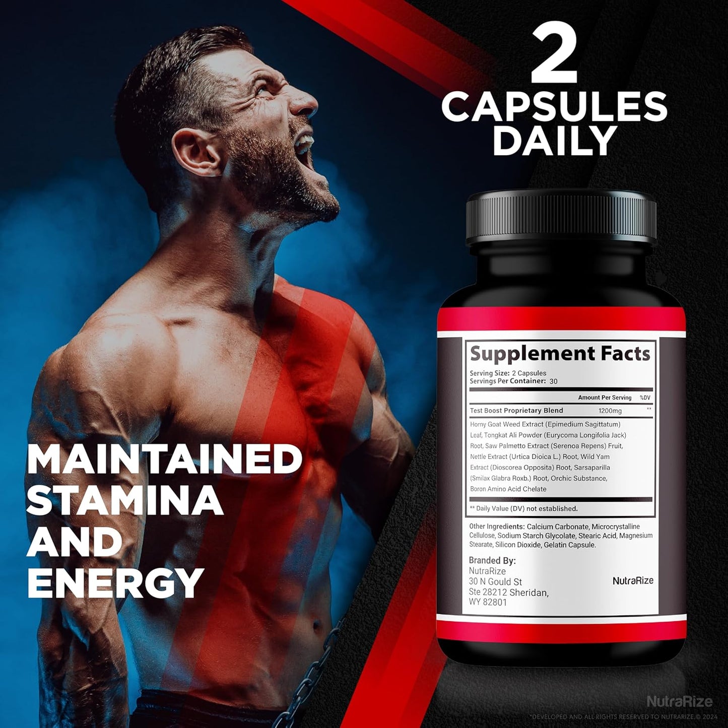 2 Pack NutraRize Alpha Testo Boost X Pills - Official All-Natural Formula for Muscle Health & Performance Support - 120 Capsules