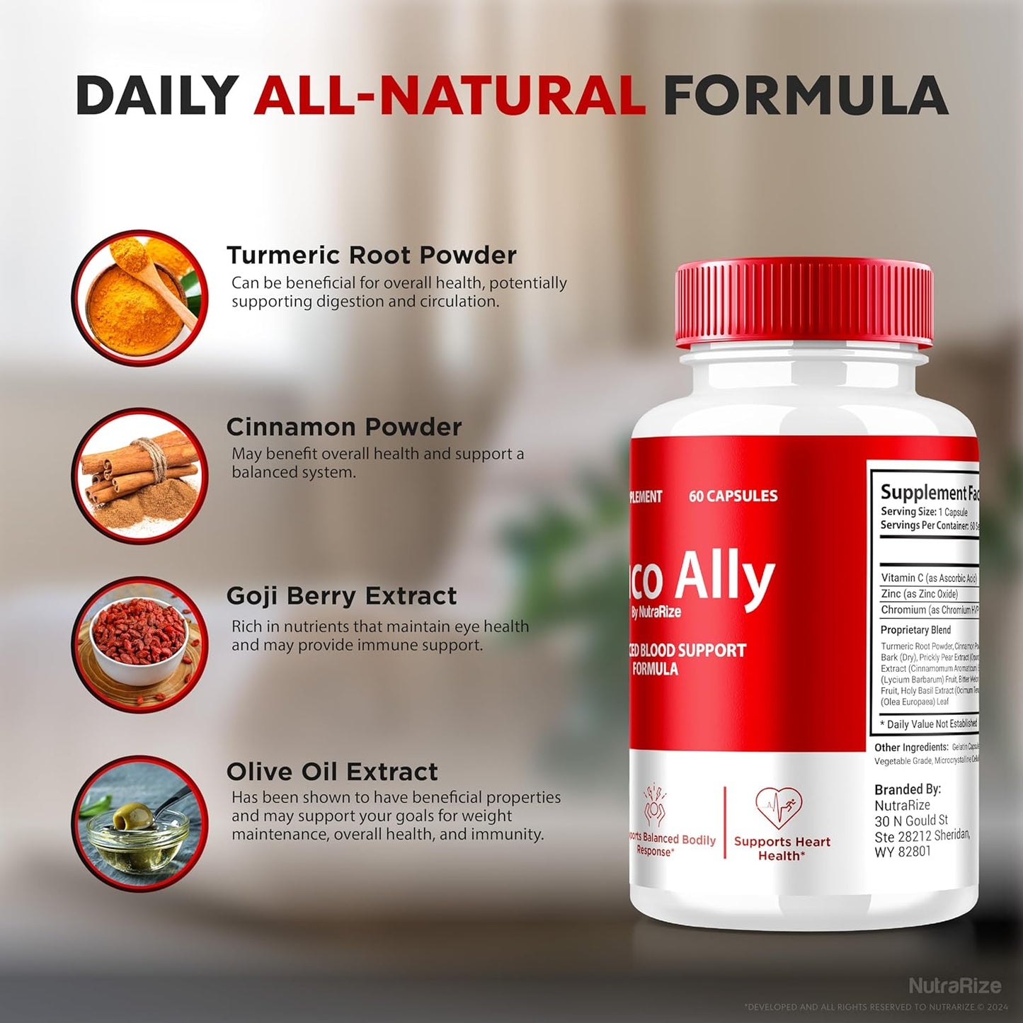 2 Pack NutraRize Gluco Ally Capsules - Official GlucoAlly Pills for Comprehensive Blood Support - Natural Supplement for Healthy Levels - Premium Gluco-Ally Capsulas Review (120 Capsules)