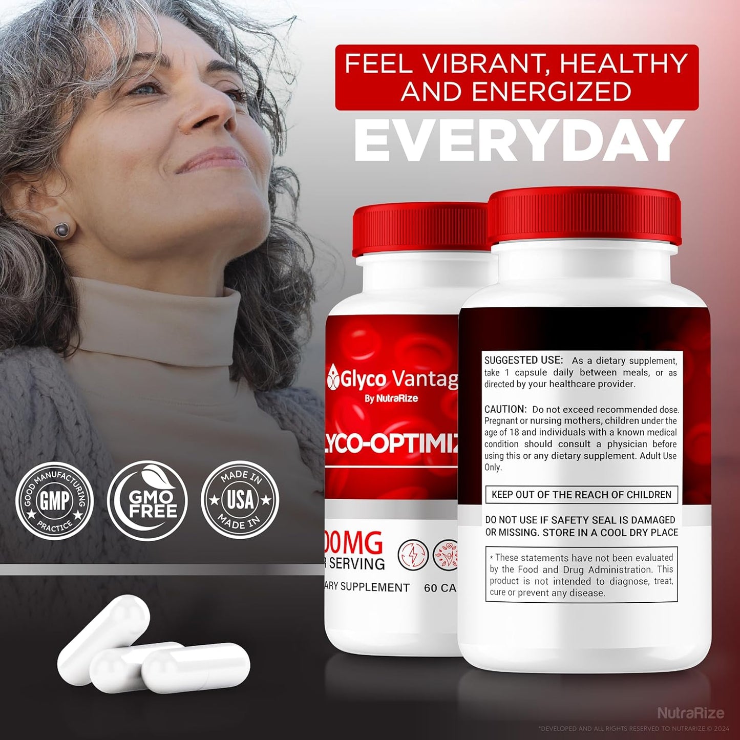 2 Pack NutraRize Glyco Vantage Capsules - Premium Glyco Optimizer for Healthy Levels, All Natural Pills, Official Review (120 Capsules)