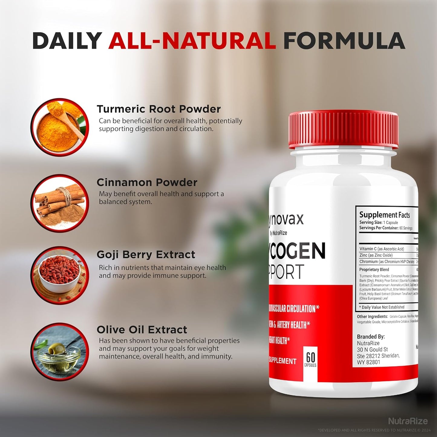 2 Pack NutraRize Glynovax Pills - Glycogen Support Formula for Stable Levels - All Natural Supplement (120 Capsules)