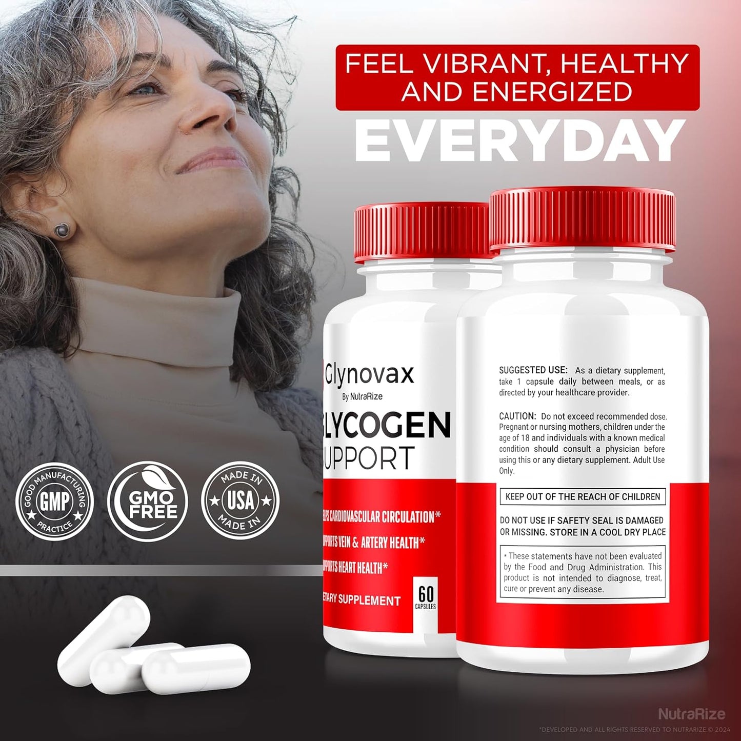 2 Pack NutraRize Glynovax Pills - Glycogen Support Formula for Stable Levels - All Natural Supplement (120 Capsules)