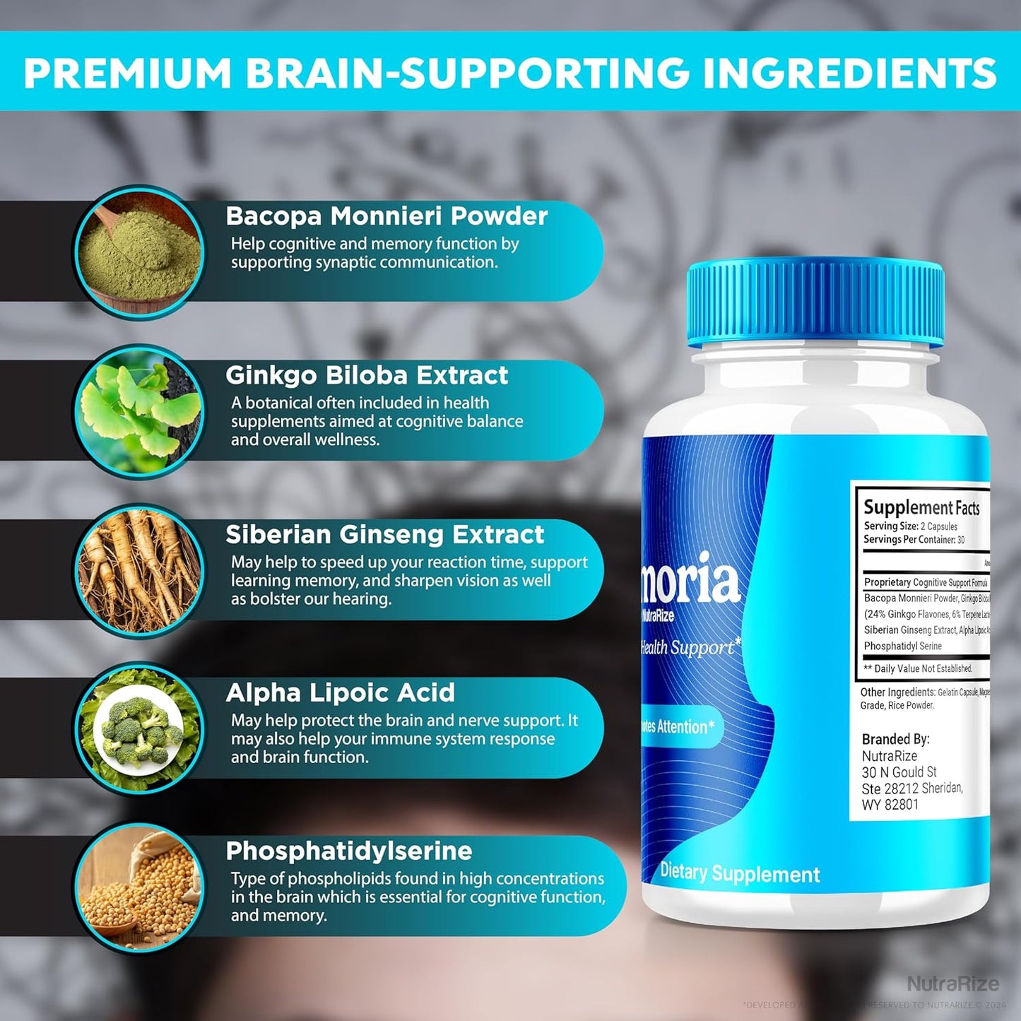 2-Pack NutraRize Memoria Capsules - Premium All Natural Supplement for Cognitive Health & Focus - Official Formula for Memory Boost - 120 Capsules