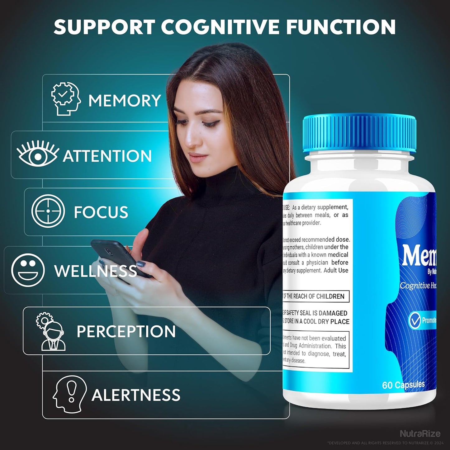 2-Pack NutraRize Memoria Capsules - Premium All Natural Supplement for Cognitive Health & Focus - Official Formula for Memory Boost - 120 Capsules