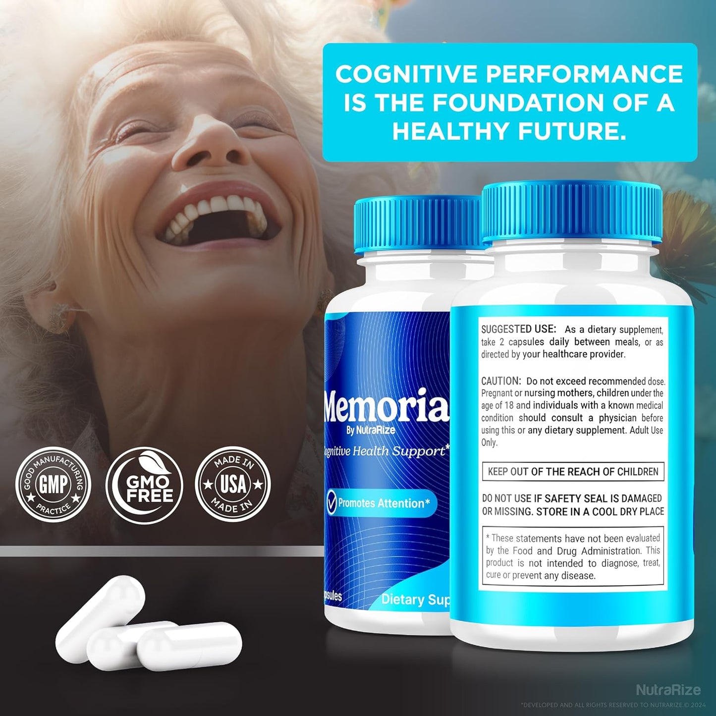 2-Pack NutraRize Memoria Capsules - Premium All Natural Supplement for Cognitive Health & Focus - Official Formula for Memory Boost - 120 Capsules