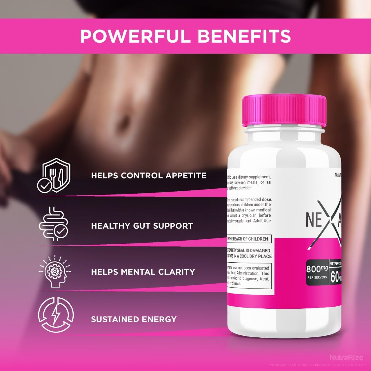 2 Pack NutraRize Nexaslim Capsules - Metabolism Booster for Advanced Slimming Formula - Target Belly Fat with Natural Ingredients - Nexa Slim Review (120 Capsules)