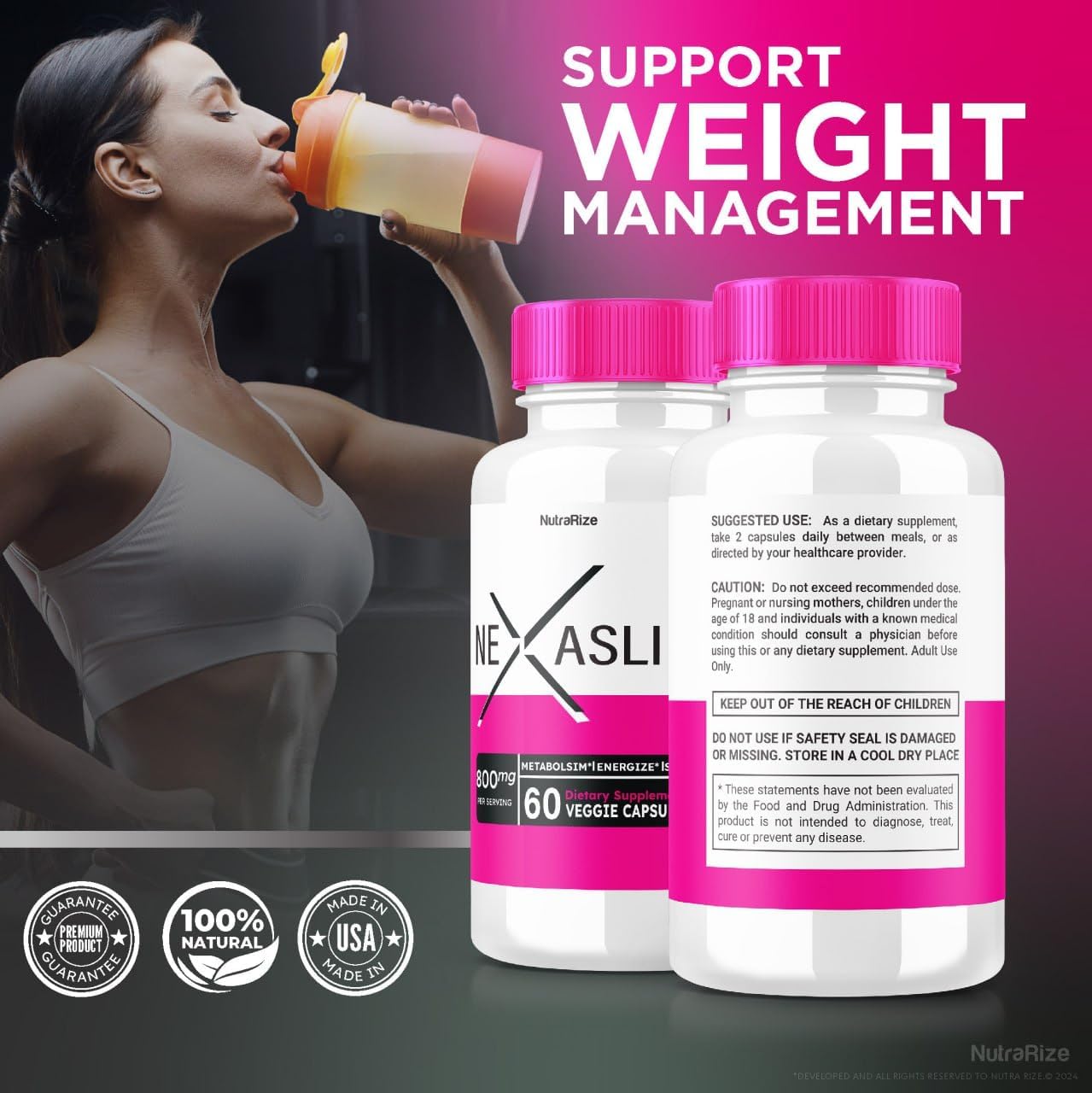 2 Pack NutraRize Nexaslim Capsules - Metabolism Booster for Advanced Slimming Formula - Target Belly Fat with Natural Ingredients - Nexa Slim Review (120 Capsules)