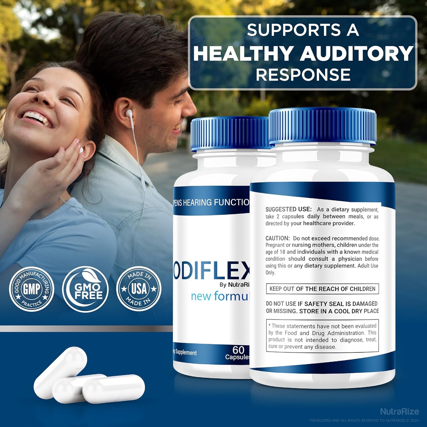2 Pack NutraRize Odiflex Capsules - Premium All-Natural Ear Health Formula for Inner Ear Protection - Official Hearing Support Supplement (120 Capsules)
