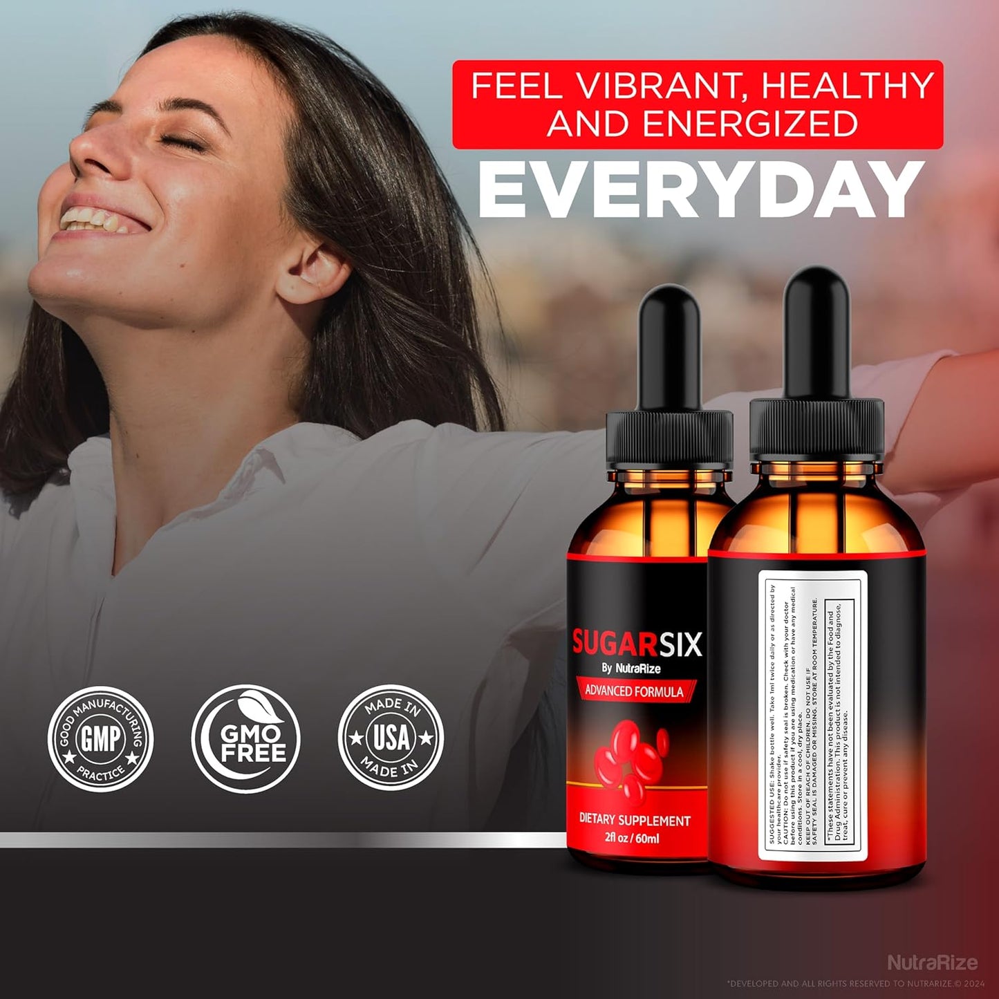 2 Pack NutraRize SugarSix Drops - Official Sugar Six Liquid Formula for Stable & Healthy Levels - Premium Dropper for Good Circulation - 60 Servings
