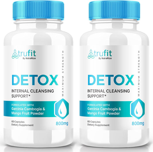 2 Pack NutraRize Trufit Detox & Keto Pills - Advanced Formula for Internal Cleansing, ACV Supplement, Keto Vitamins, Nutrition Powder - 120 Capsules