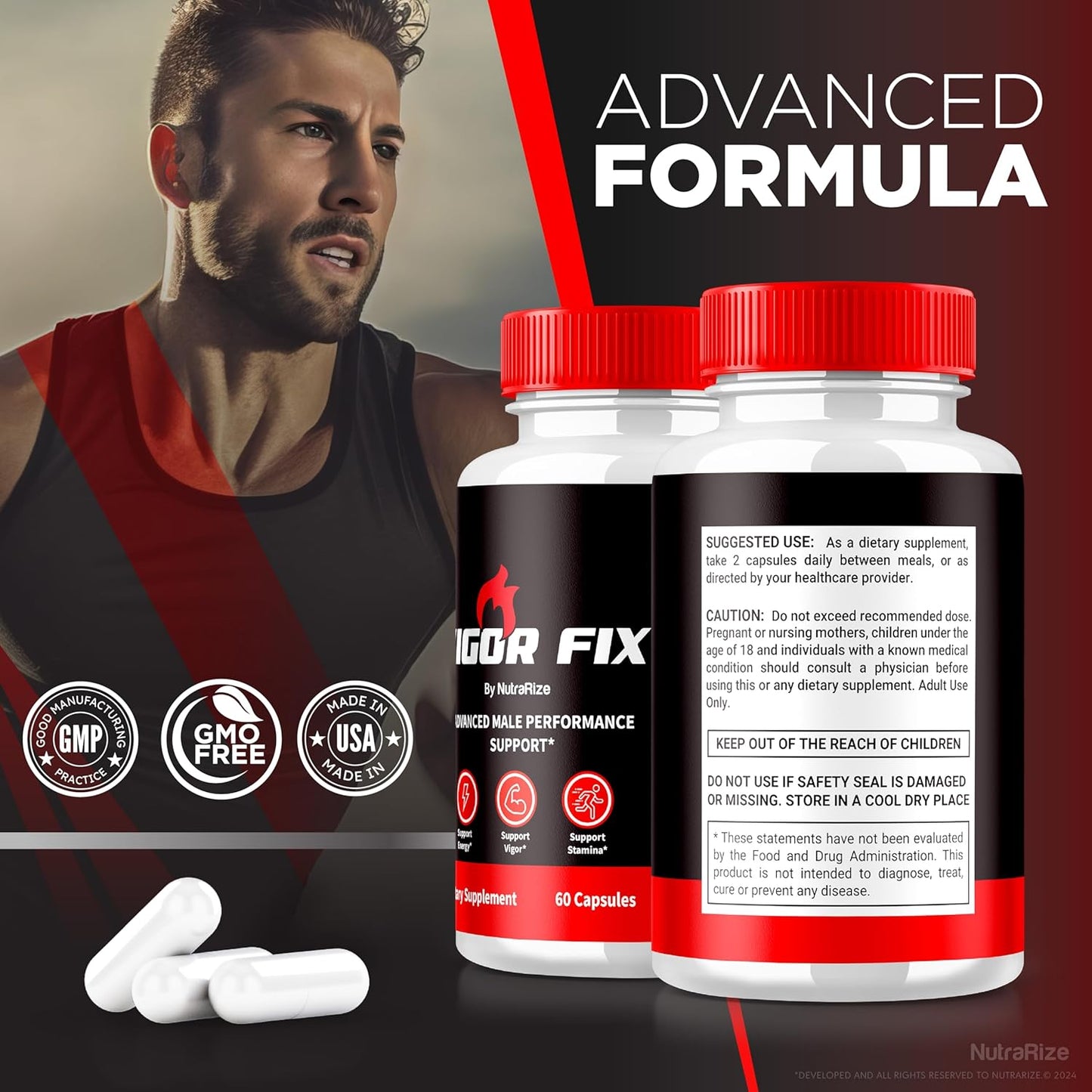 2 Pack NutraRize Vigor Fix Male Supplement - Daily Nutrition Capsules for Confidence, Energy, and Overall Health - 120 Capsules