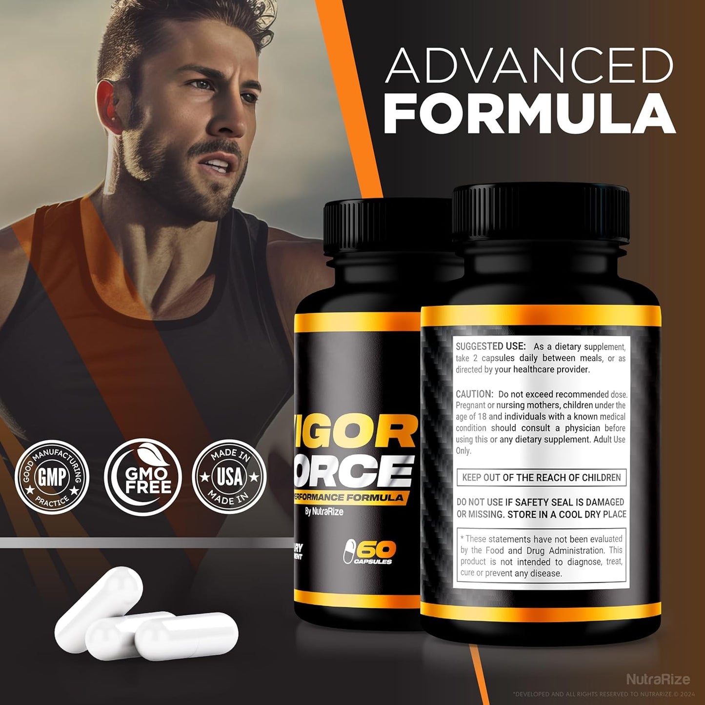 2 Pack NutraRize Vigor Force for Men Capsules - High Performance Male Dietary Supplement for Overall Health and Wellness - 120 Capsules