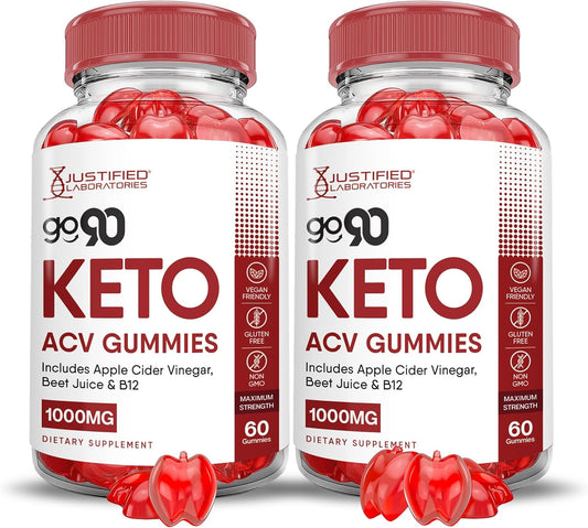 2 Pack of Go 90 Keto ACV Gummies with Advanced Formula - 1000MG - Pomegranate Beet Juice Powder - B12 - Vegan - Non GMO - 120 Gummys