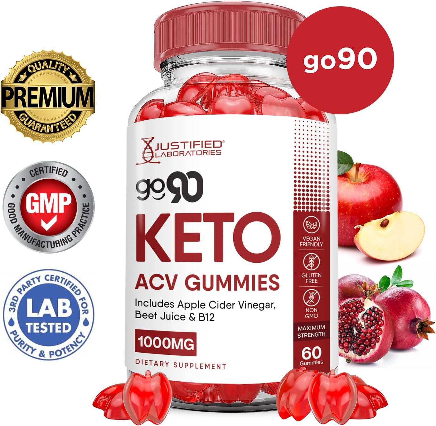 2 Pack of Go 90 Keto ACV Gummies with Advanced Formula - 1000MG - Pomegranate Beet Juice Powder - B12 - Vegan - Non GMO - 120 Gummys