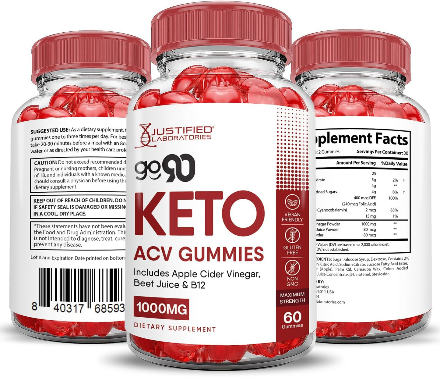 2 Pack of Go 90 Keto ACV Gummies with Advanced Formula - 1000MG - Pomegranate Beet Juice Powder - B12 - Vegan - Non GMO - 120 Gummys