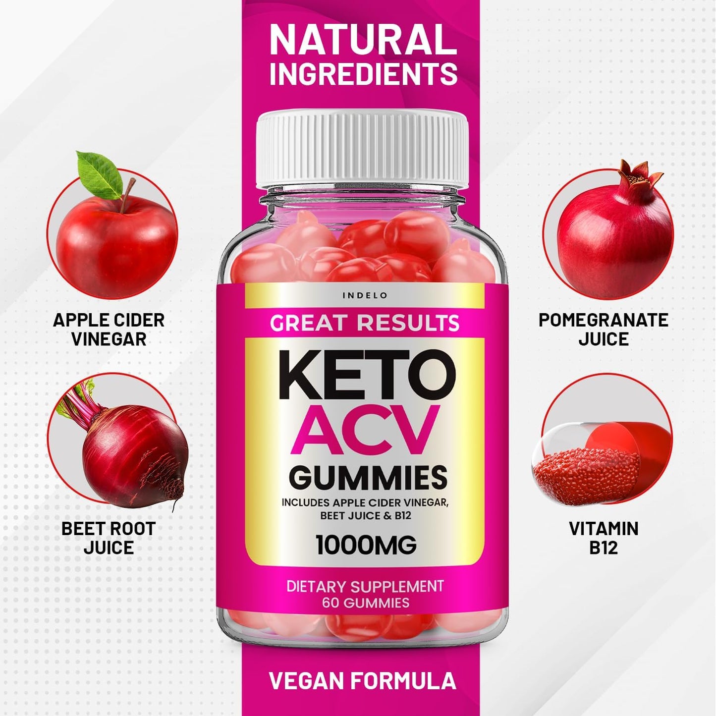 2 Pack of Indelo Great Results Keto ACV Gummies with Apple Cider Vinegar - Advanced Formula Dietary Supplement (120 Gummies)