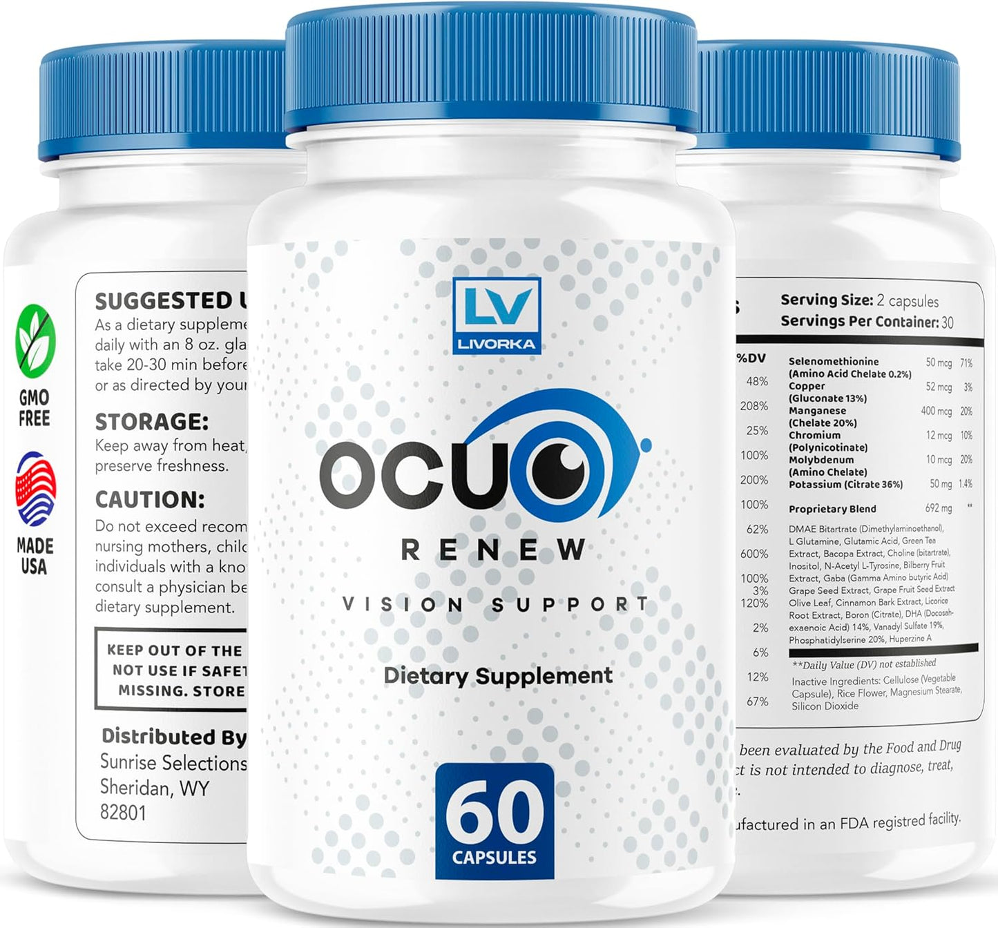 2 Pack of LIVORKA OcuRenew Capsules for Eye Vision and Focus - All Natural Advanced Formula, 120 Capsules for 2 Months - Reviews Included