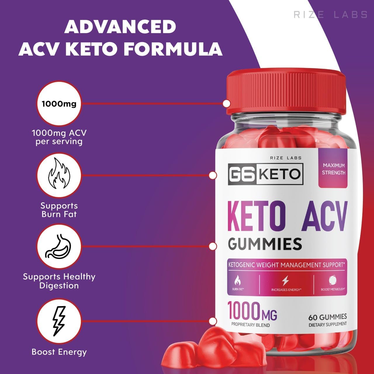 2 Pack of Rize Labs G6 Keto and ACV Gummies for Slimming Formula with Maximum Strength - 120 Gummies - G6Keto Gomitas Belly Fat Supplement