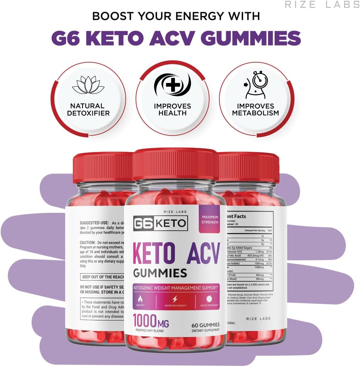 2 Pack of Rize Labs G6 Keto and ACV Gummies for Slimming Formula with Maximum Strength - 120 Gummies - G6Keto Gomitas Belly Fat Supplement