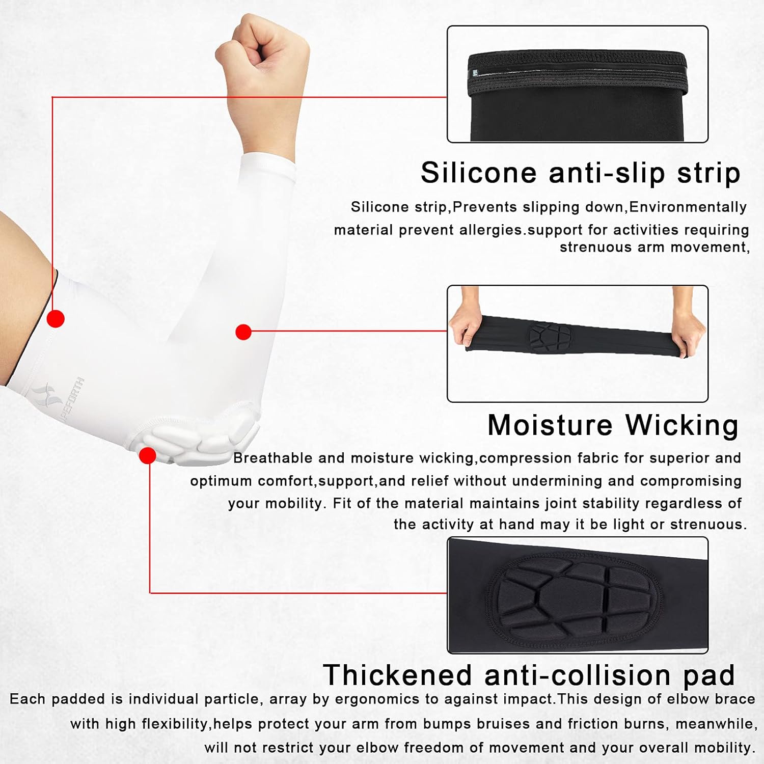 2 Pack Padded Elbow Sleeves for Compression Arm Support by HOPEFORTH