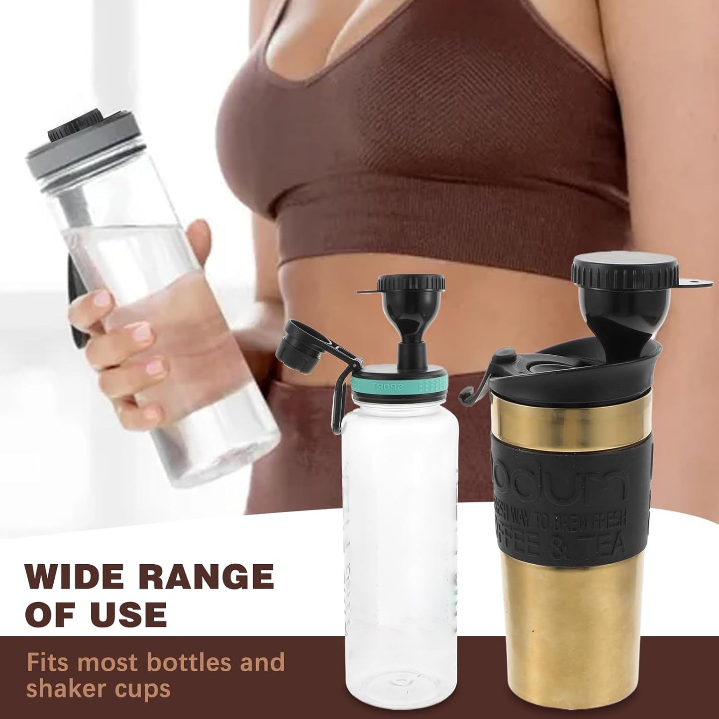 2 Pack Portable Protein Powder Funnel Travel Container Set with Keychain - Black Color, Ideal for Mixing Powder in Water Bottles on the Go