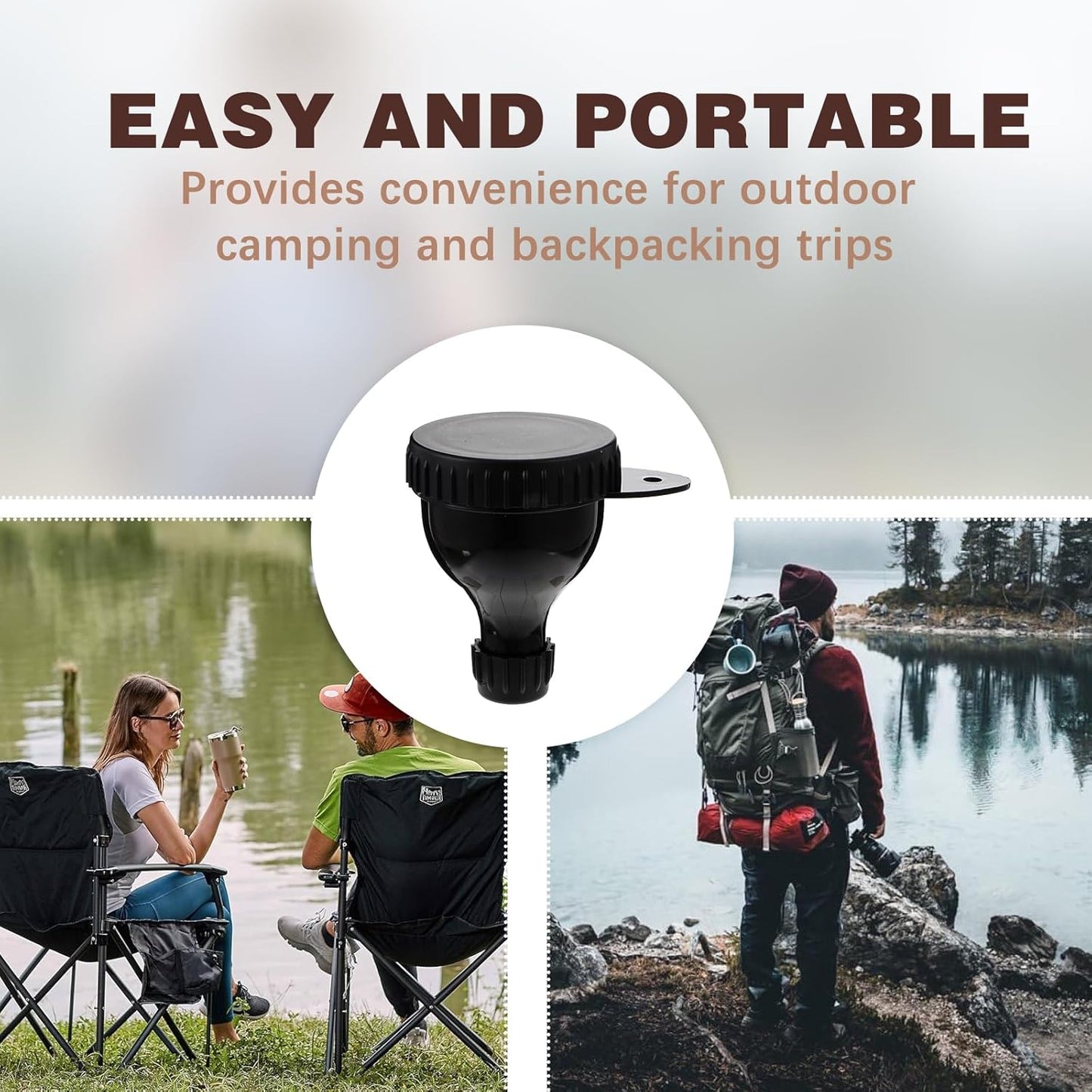 2 Pack Portable Protein Powder Funnel Travel Container Set with Keychain - Black Color, Ideal for Mixing Powder in Water Bottles on the Go