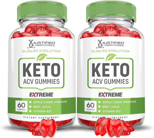 2 Pack Slimlife Evolution Keto ACV Gummies - 2000MG Extreme Strength - Apple Cider Vinegar with Pomegranate & Beet Juice Powder - B12 - 120 Count