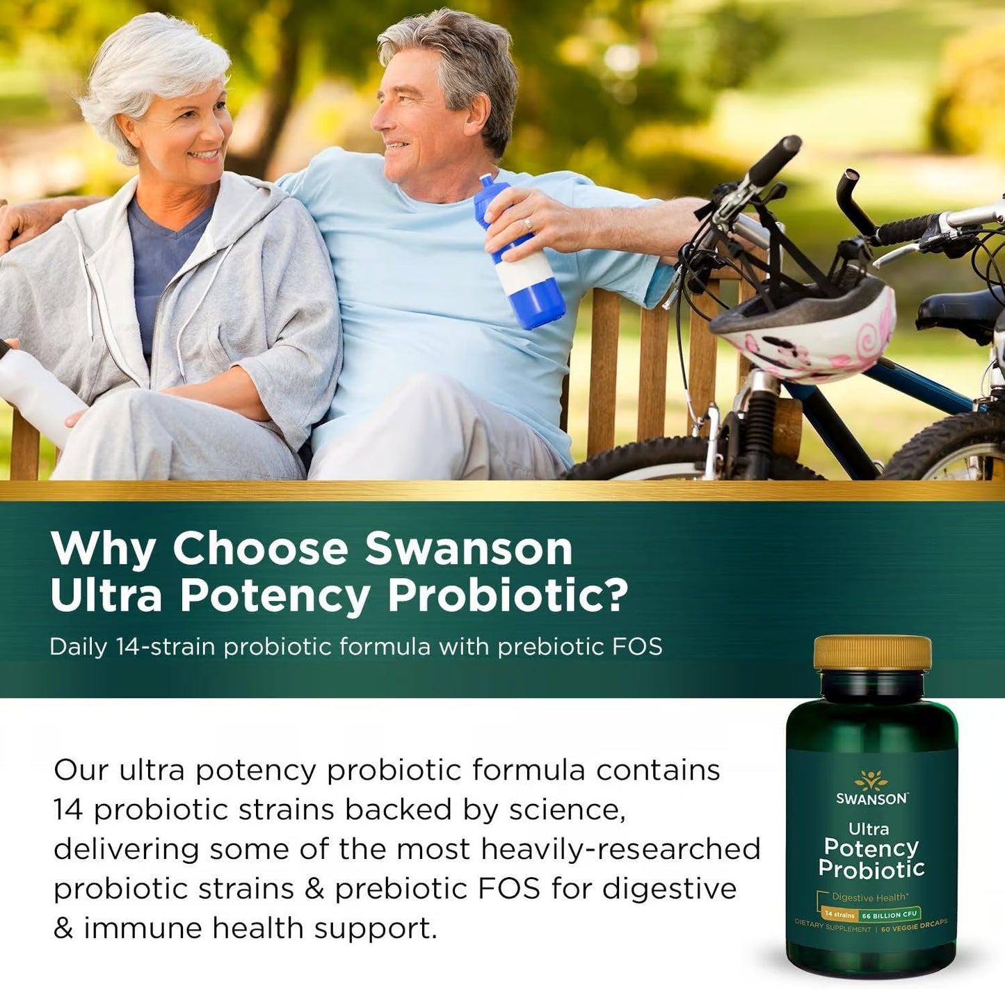 2 Pack Swanson Ultra Potency Probiotic with 66 Billion CFU, Prebiotic NutraFlora, 60 Veggie Capsules - Digestive & Immune Support