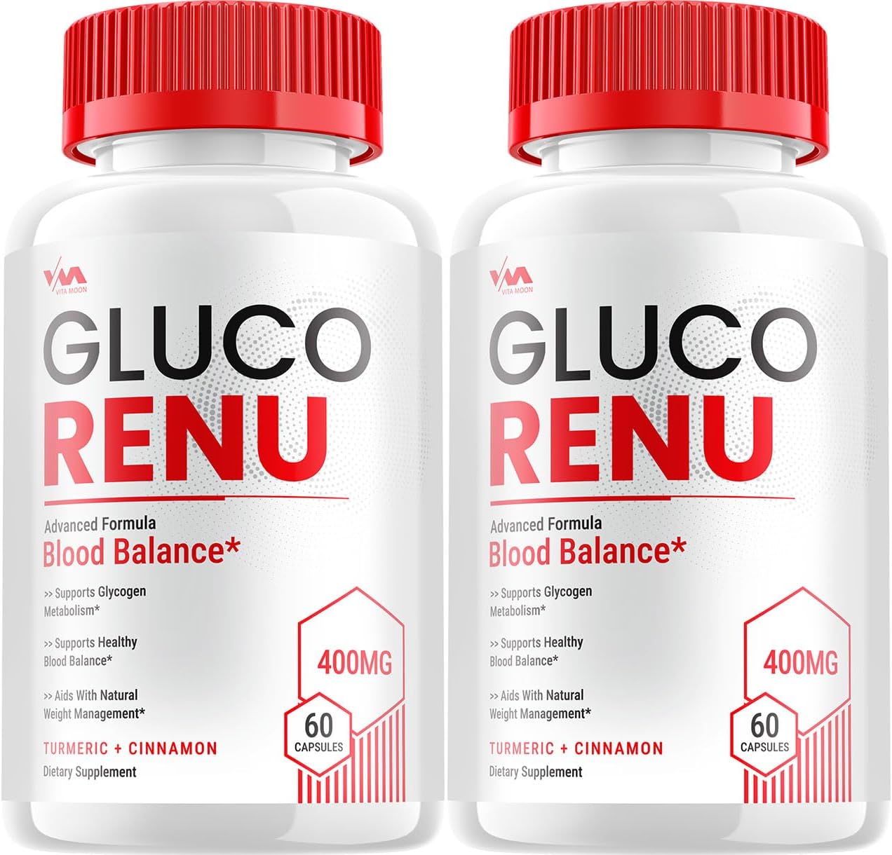 2 Pack Vitamoon Gluco Renu Supplement Capsules - Advanced Maximum Strength Formula with Positive Reviews, 120 Count