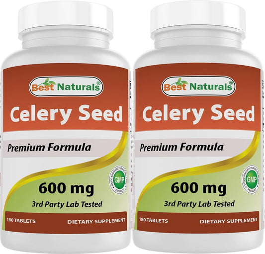2 Packs of Best Naturals Celery Seed 600 mg 180 Tablets (360 Total Tablets)