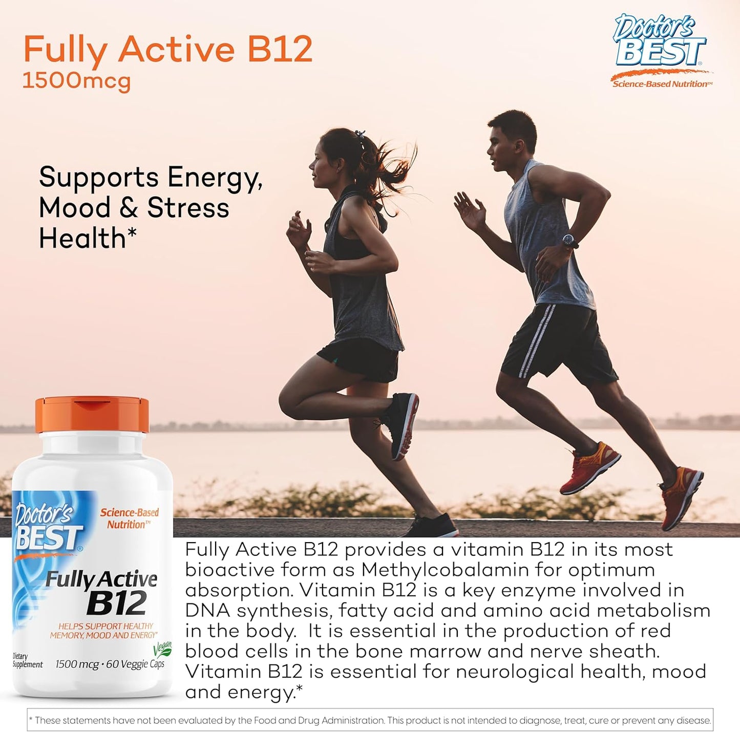 2 Packs of Doctor's BEST Fully Active B12 1500 mcg - Non-GMO, Vegan, Gluten Free - Supports Memory, Mood, Circulation - 60 Count