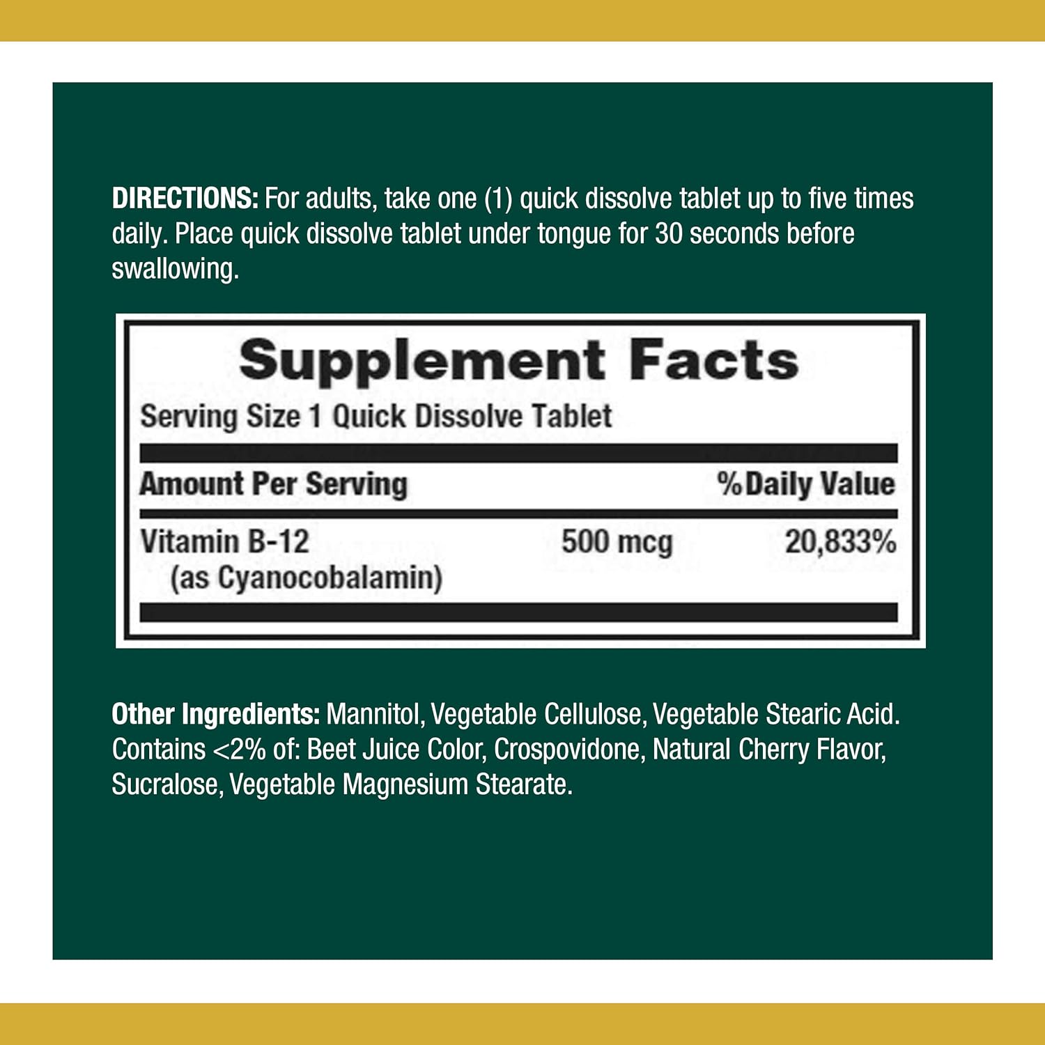 2 Packs of Nature's Bounty Vitamin B12 500mcg Quick Dissolve Tablets for Energy & Nervous System Health