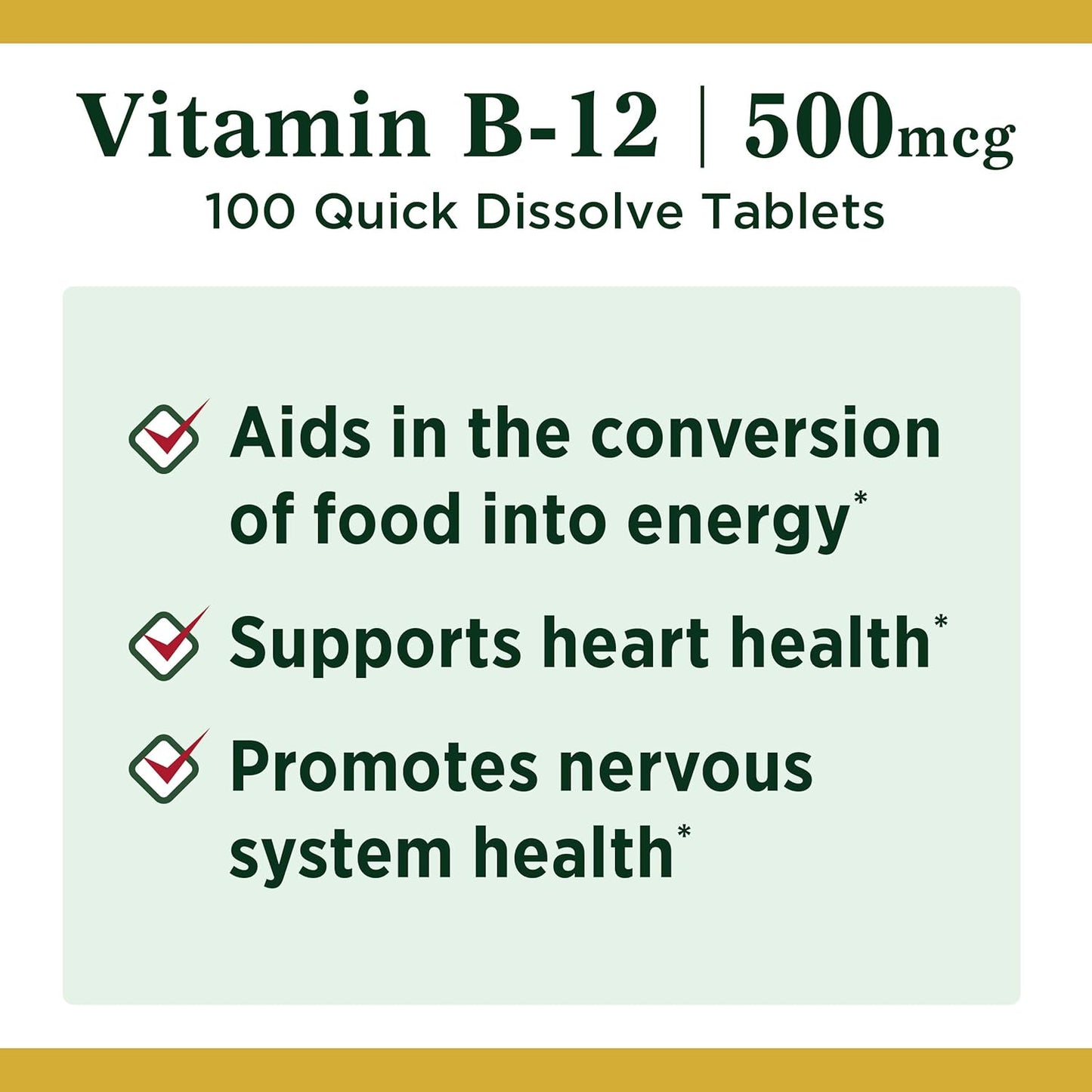 2 Packs of Nature's Bounty Vitamin B12 500mcg Quick Dissolve Tablets for Energy & Nervous System Health