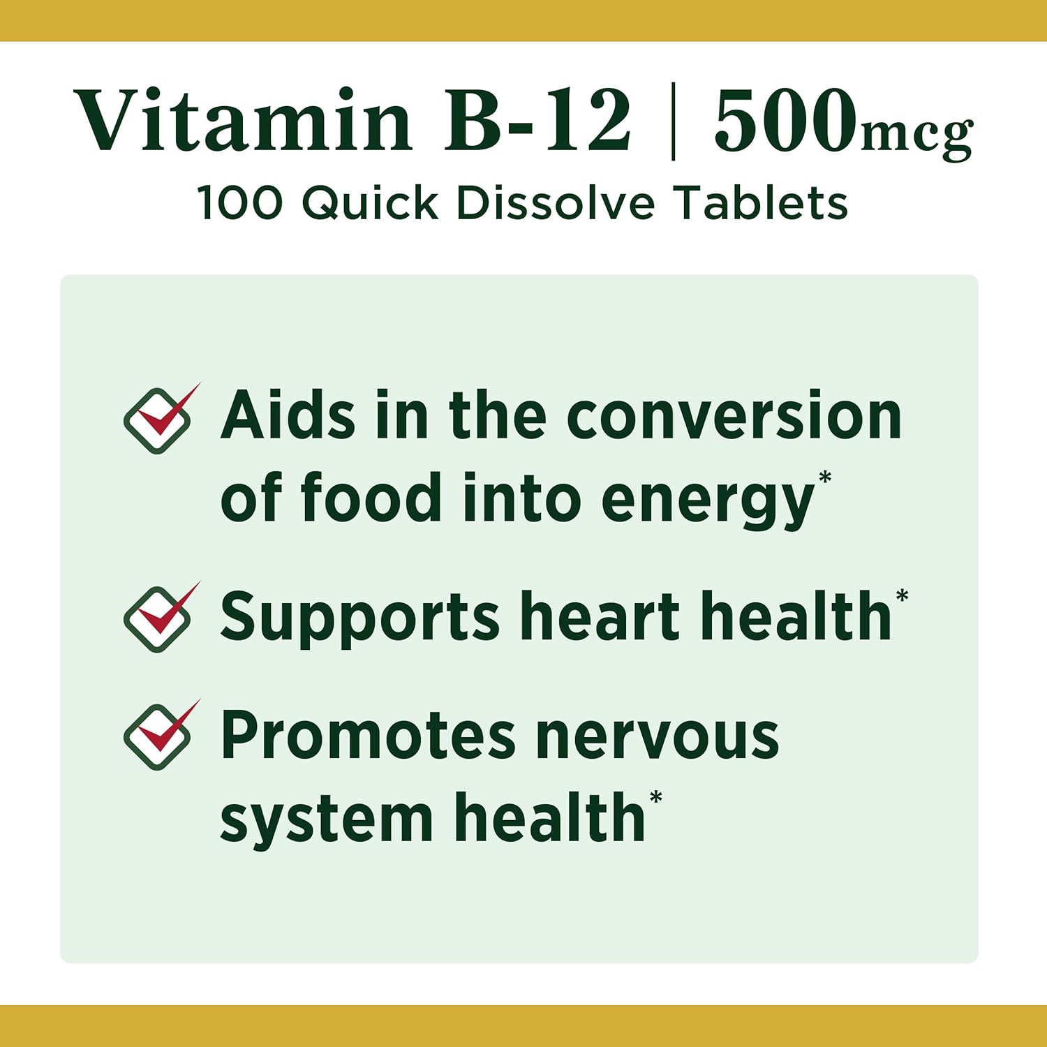 2 Packs of Nature's Bounty Vitamin B12 500mcg Quick Dissolve Tablets for Energy & Nervous System Health